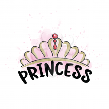 Hand drawn doodle tiara in watercolor style, vector format