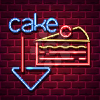 cake neon advertising sign. Vector