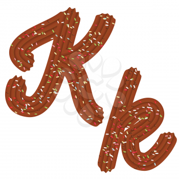 Tempting tipography. Font design. Icing letter. Sweet 3D letter  K of the chocolate cream and candy. Vector