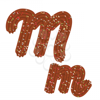 Tempting tipography. Font design. Icing letter. Sweet 3D letter  M of the chocolate cream and candy. Vector