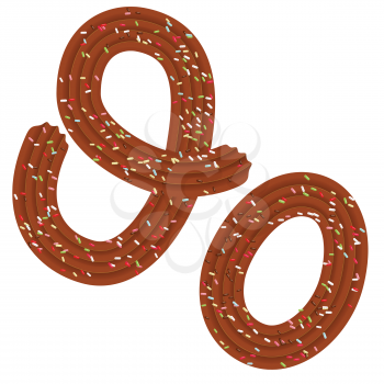 Tempting tipography. Font design. Icing letter. Sweet 3D letter  O of the chocolate cream and candy. Vector