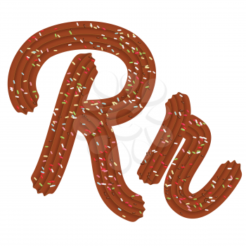 Tempting tipography. Font design. Icing letter. Sweet 3D letter  R of the chocolate cream and candy. Vector