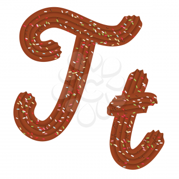 Tempting tipography. Font design. Icing letter. Sweet 3D letter  T of the chocolate cream and candy. Vector