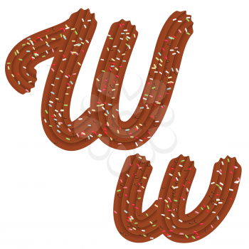 Tempting tipography. Font design. Icing letter. Sweet 3D letter  W  of the chocolate cream and candy. Vector