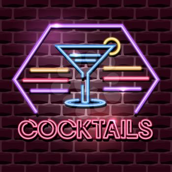 cocktails neon advertising sign. Vector