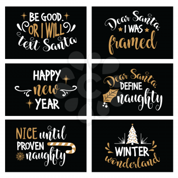 Hand lettering Christmas card collection with joyful quotes.  Christmas quote. Christmas cards design, poster, print
