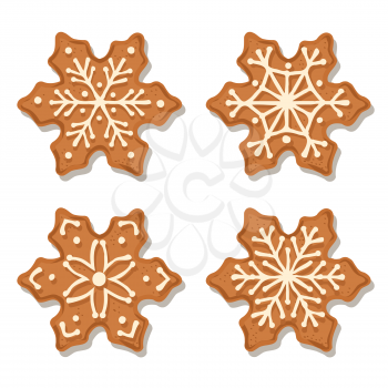 Realistic gingerbread flowers collection isolated on white background. Christmas gingerbread. Vector