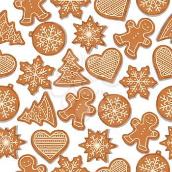 Festive Christmas seamless pattern with gingerbread  on white background. Vector
