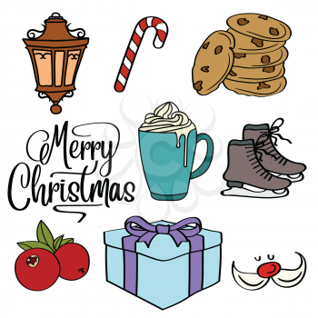 Beautiful Christmas items collection . Design elements isolated on white background. Vector