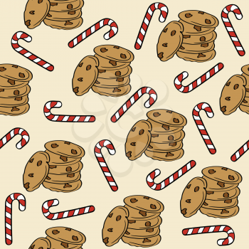 Christmas seamless pattern with cookies and candy canes for Christmas background  wrapping paper, print. Vector