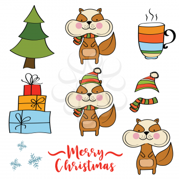 Doodle Christmas items collection isolated on white background, eps10