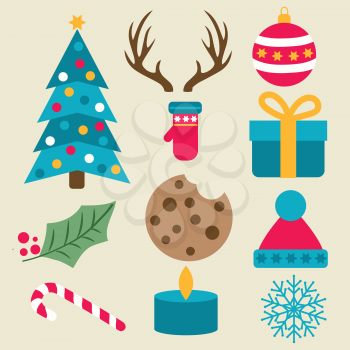 Flat design Christmas items collection isolated on white bavkground. Vector