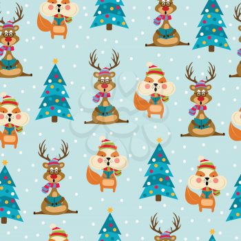 Christmas seamless pattern with Christmas reindeers and Christmas trees for Christmas background,  wrapping paper, print. Vector