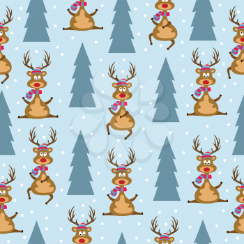 Christmas seamless pattern with Christmas reindeers and Christmas trees for Christmas background,  wrapping paper, print. Vector