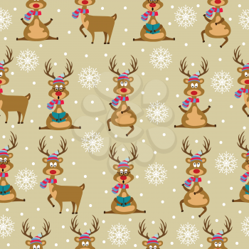 Christmas seamless pattern with Christmas reindeers and snwflakes for Christmas background,  wrapping paper, print. Vector