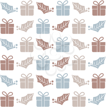 Christmas seamless pattern with  gift boxes and mistletoe. Christmas background. Christmas wrapping. Flat design