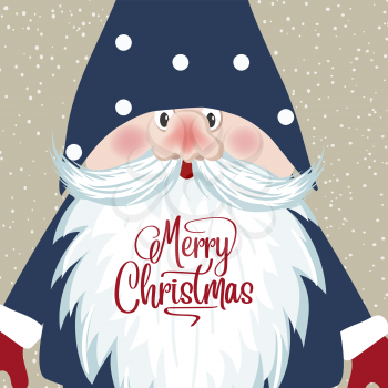 Christmas Card with gnome face. Retro style Christmas poster. Vector