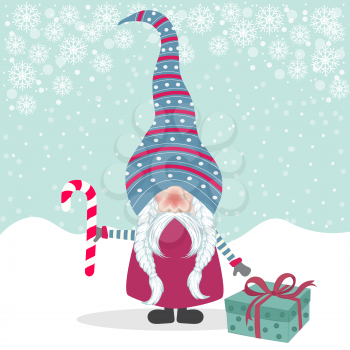 Beautiful Christmas flat design with gnome. Christmas poster. Vector