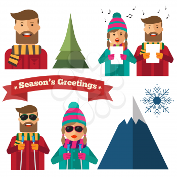 Cute Christmas items collection in hipster style. Vector