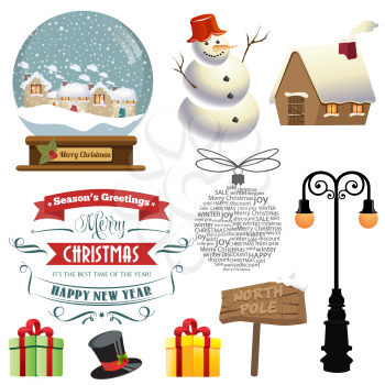Cute hand drawn, Christmas items collection isolated on white