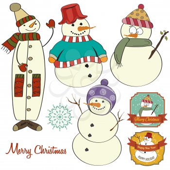 Cute hand draw snowmen collection isolated on white background