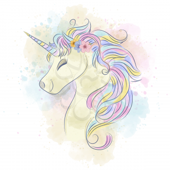Beautiful watercolor unicorn. 