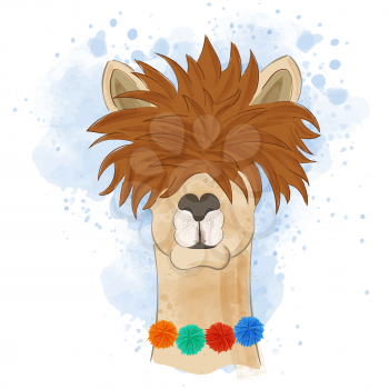 Watercolor funny llama head