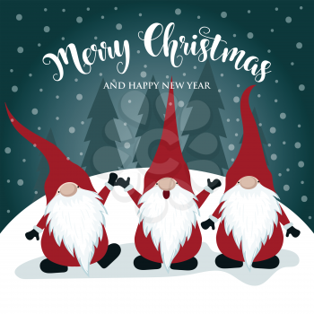 Christmas card with gnomes. Flat design. Scandinavian Christmas