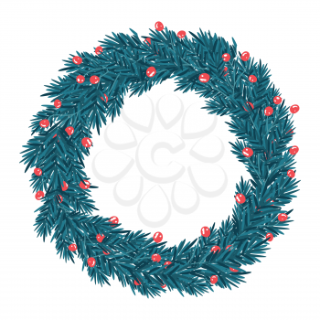 Christmas wreath isolated on white background. Flat design