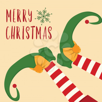 cute Christmas card with elf legs. Flat design