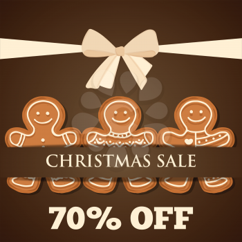 Christmas sale poster with gingerbread man. Christmas advertising. 