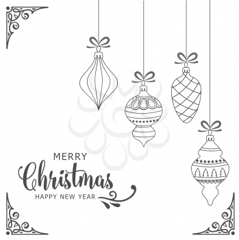 Minimal white christmas background with baubles. Vector