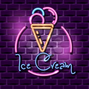 ice cream neon advertising sign. Vector