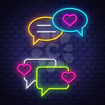 Love talk bubble neon signs collection. Love chat balloons signs. Neon signs. Vector