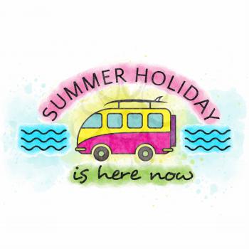 Watercolor summer holiday poster. Summer banner. Vector.