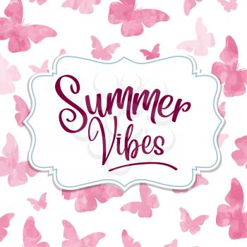 Summer vibes. Watercolor banner with butterflies