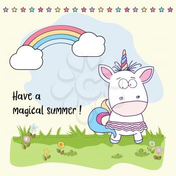 Have a magical summer. Cool poster with unicorn girl
