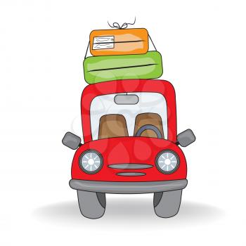 Car with suitcases isolated on white background