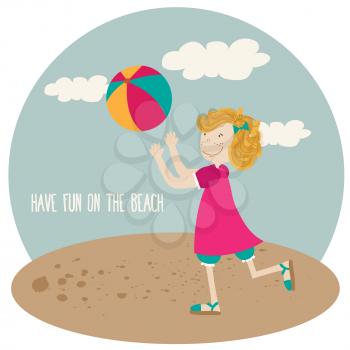 Cute girl play the ball , Summer holiday poster