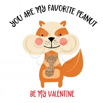 Valentine's card  with squirrel and funny message. Flat design