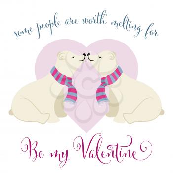 Lovely  Valentine's day card with polar bears couple. Flat design