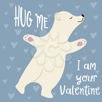 Cute Valentine's day card with polar bear. Flat design