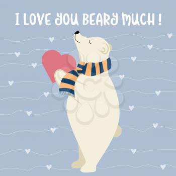 Funny Valentine's day card with polar bear. Flat design