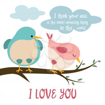 Funny card with birds in love