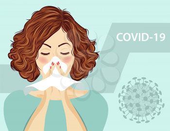 woman with flu. Coronavirus disease, Covid-19. Vector