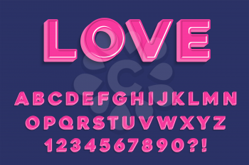 Modern 3D madness pink  Alphabet Letters, Numbers and Symbols. Sweet Typography . Vector