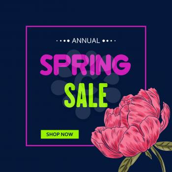 Spring Sale banner template with peony flower. Sales ad template for the web site, social media, shop, flyer and more.