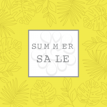 Summer sale banner with tropical leaves. Summer banner. Vector.