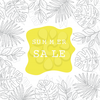 Summer sale banner with tropical leaves. Summer banner. Vector.