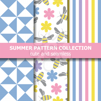 Cute summer pattern collection. Bees theme. Summer banner. Vector